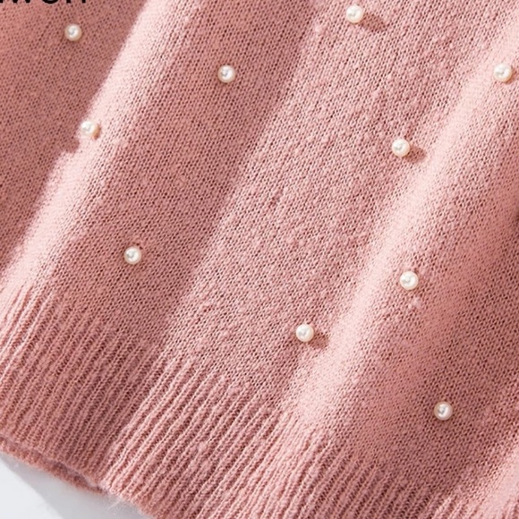 1 Left! Light Pink Pearl Sweater Top - Picture 7 of 8